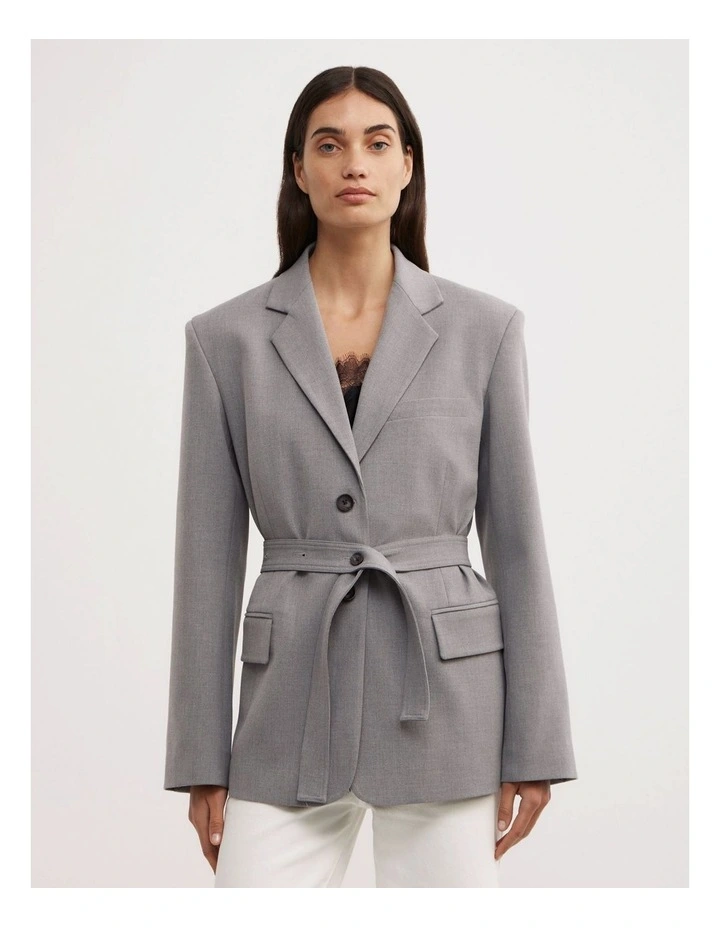 Belted Blazer in Light Grey Marle image 5