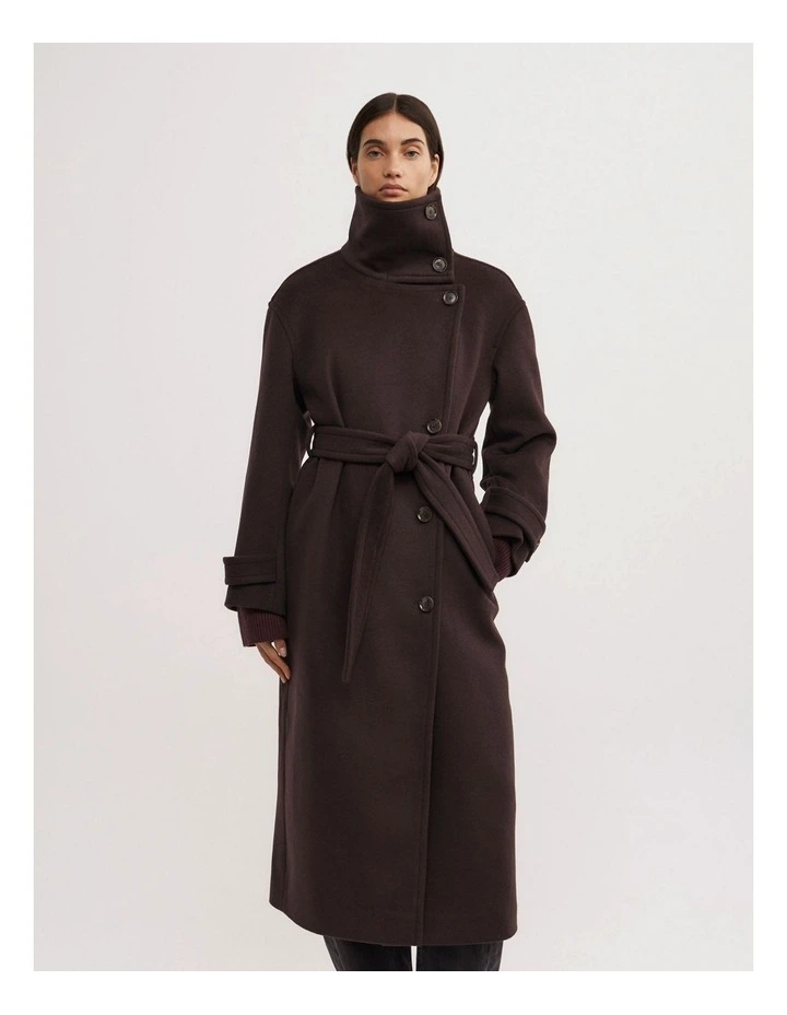 Funnel Neck Coat in Espresso image 1