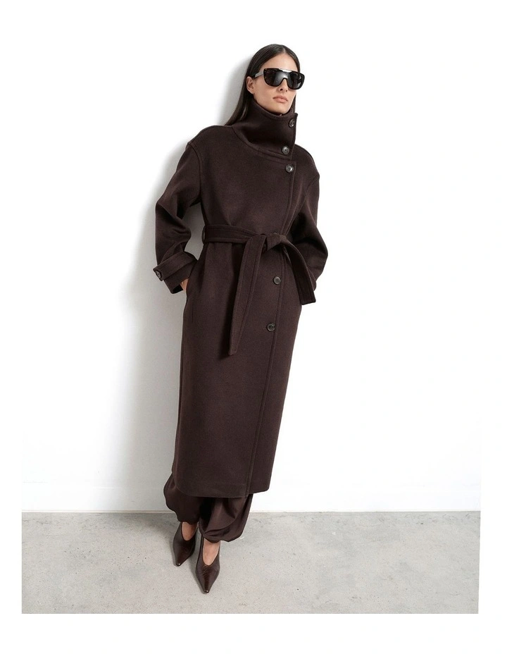 Funnel Neck Coat in Espresso image 2