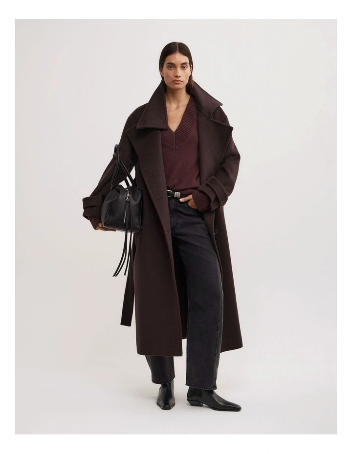 Funnel Neck Coat in Espresso image 3