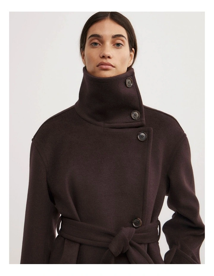 Funnel Neck Coat in Espresso image 4
