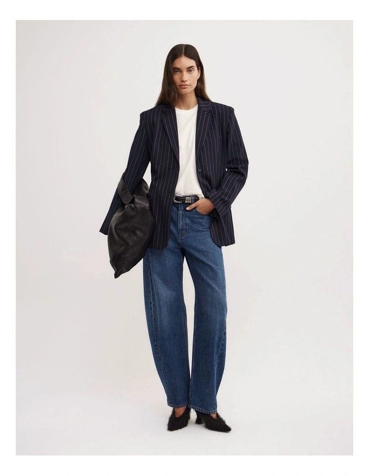 Belted Pinstripe Blazer in Navy Pinstripe image 2