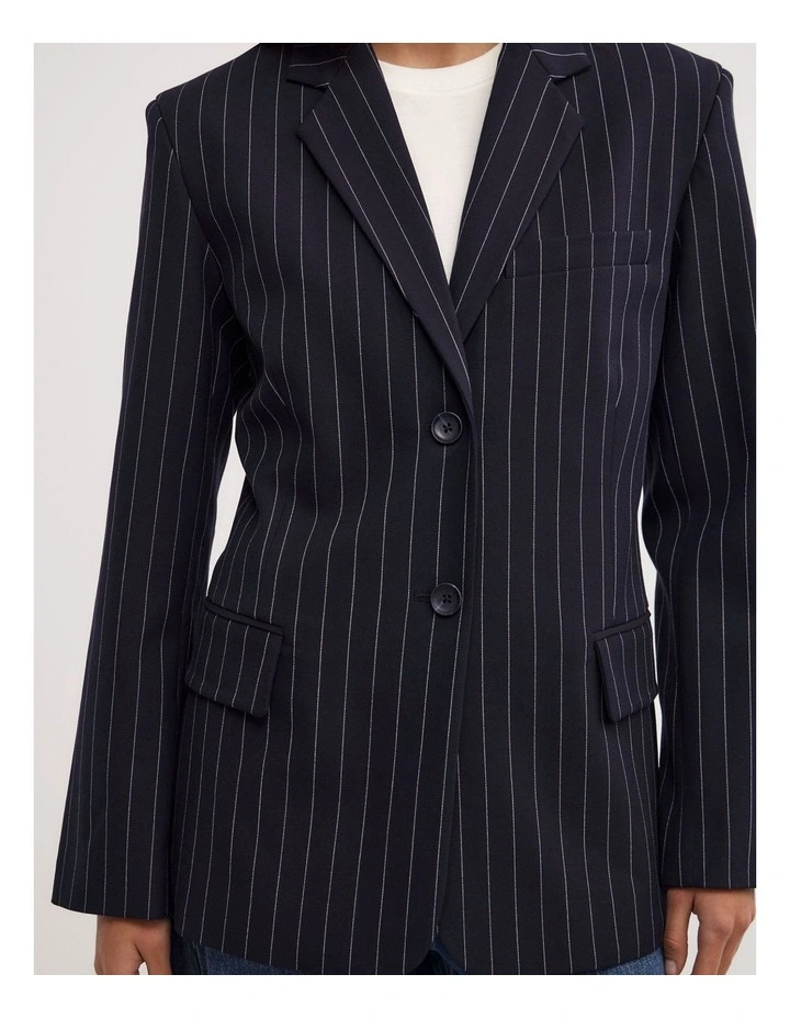 Belted Pinstripe Blazer in Navy Pinstripe image 3