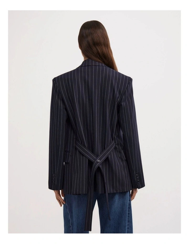 Belted Pinstripe Blazer in Navy Pinstripe image 4