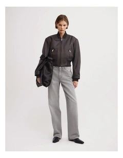 Mid Rise Straight Jeans in Washed Grey