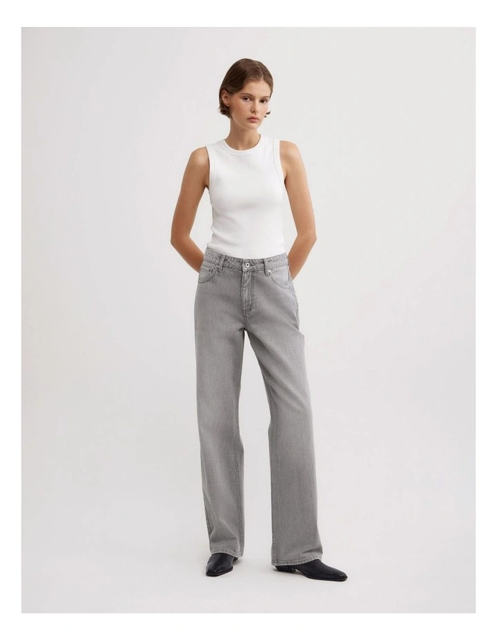Mid Rise Straight Jeans in Washed Grey image 3