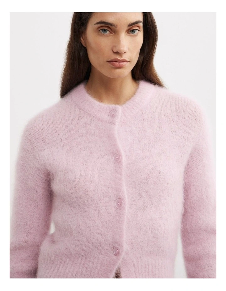 Fluffy Crew Cardigan in Ballet image 3