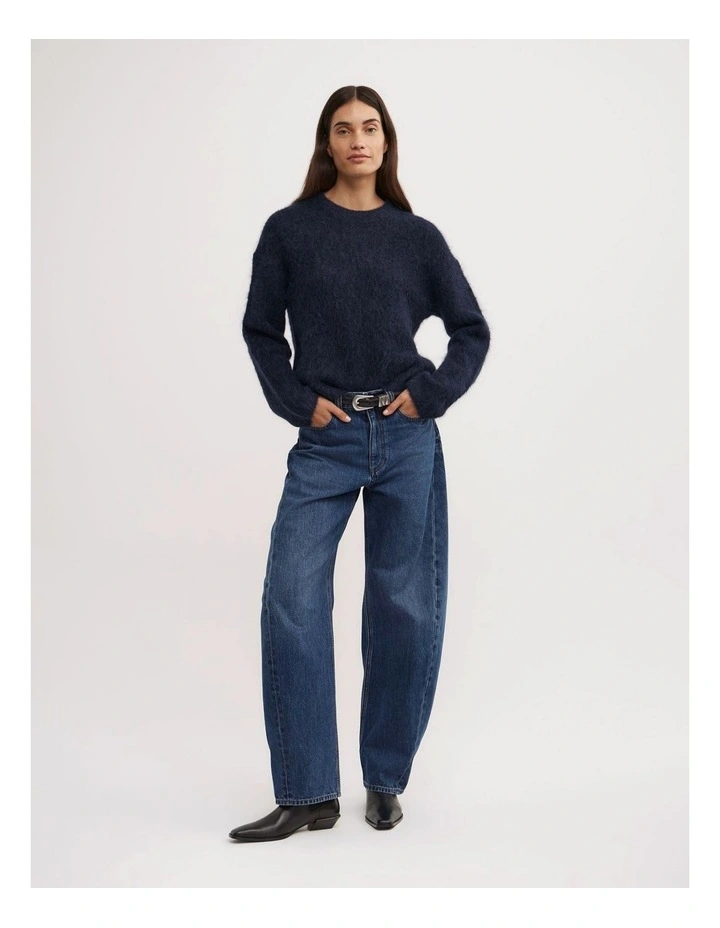 Fluffy Crew Knit in Navy image 2