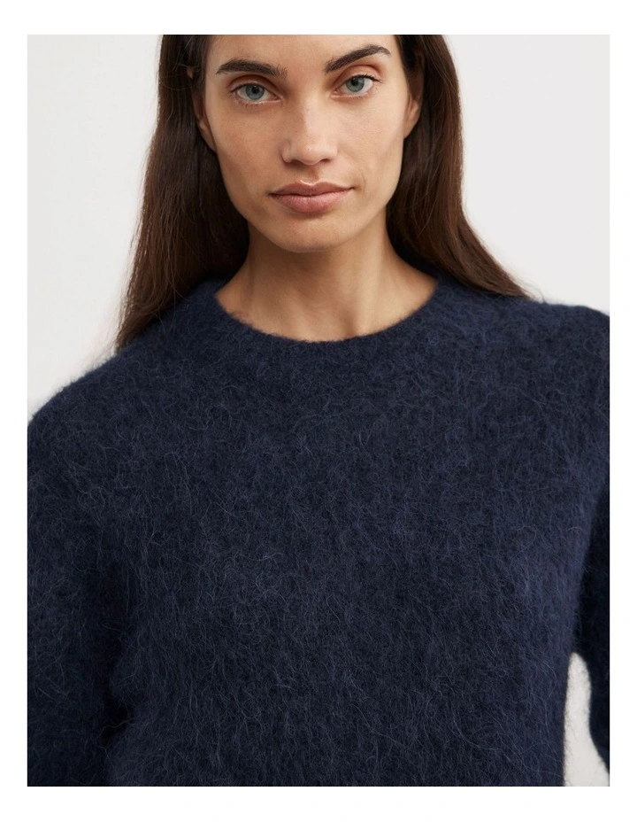 Fluffy Crew Knit in Navy image 3