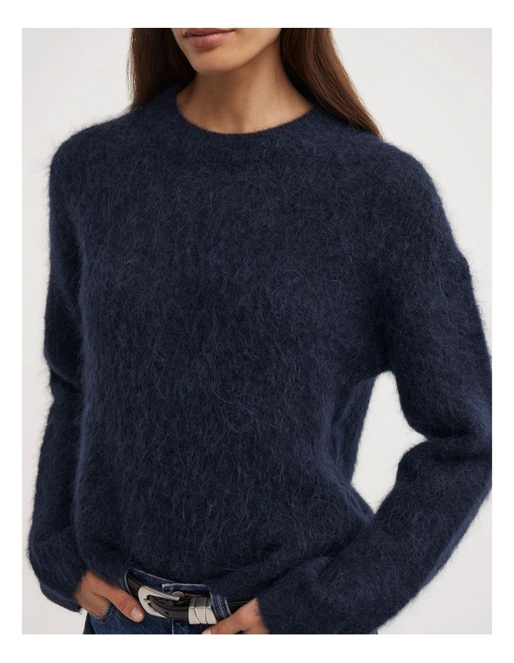 Fluffy Crew Knit in Navy image 5