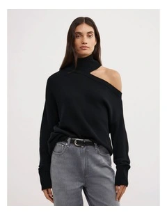 Exposed Shoulder Knit in Black