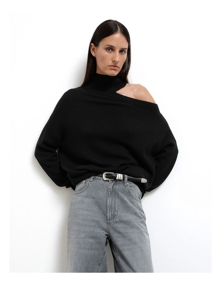 Exposed Shoulder Knit in Black image 2