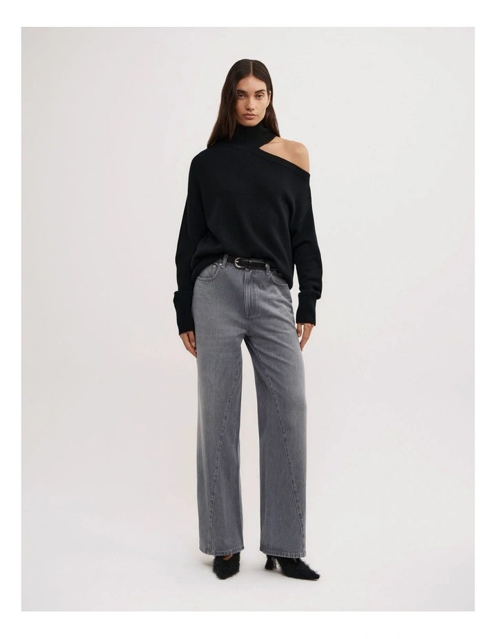 Exposed Shoulder Knit in Black image 3