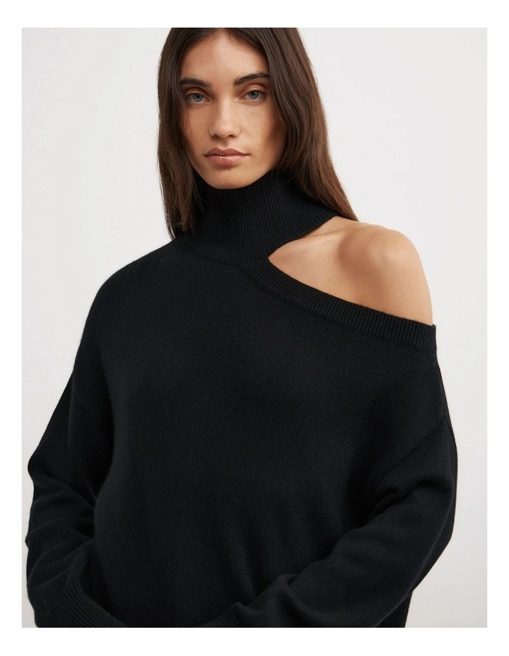 Exposed Shoulder Knit in Black image 4