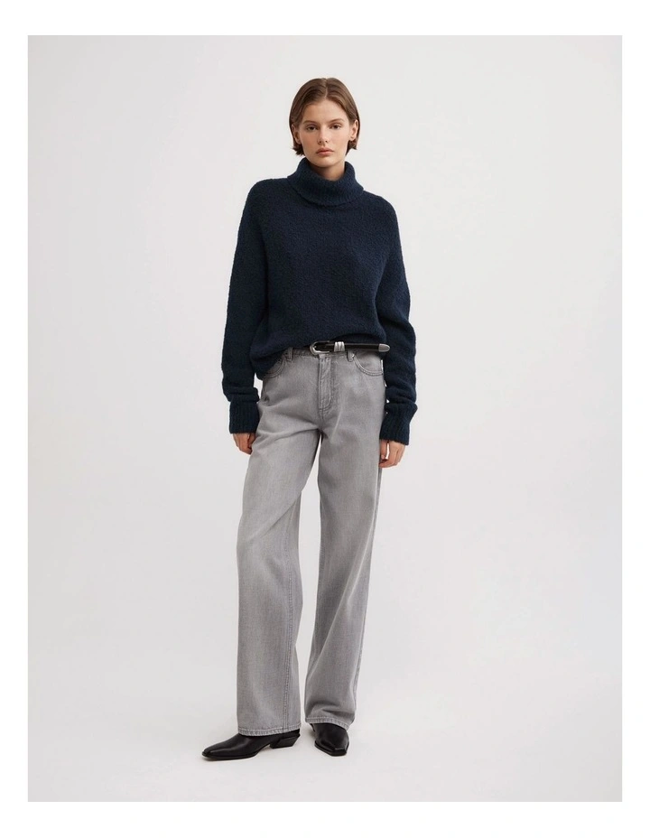 Boucle High Neck Knit in Navy image 2