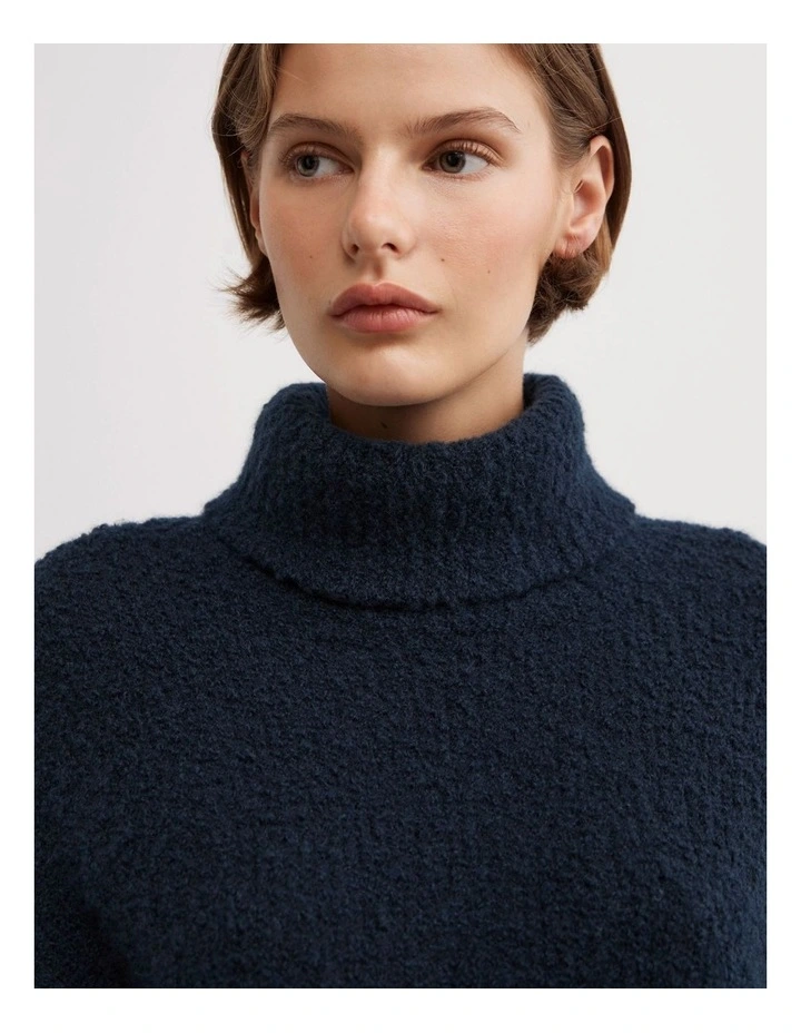 Boucle High Neck Knit in Navy image 3