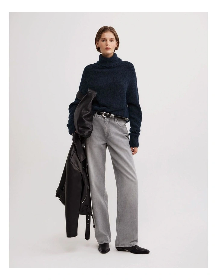 Boucle High Neck Knit in Navy image 4