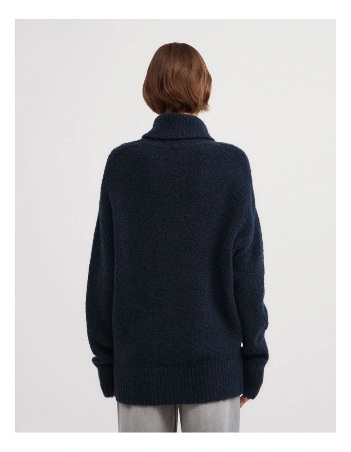 Boucle High Neck Knit in Navy image 5