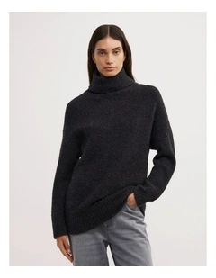 Boucle High Neck Knit in Charcoal Marle
