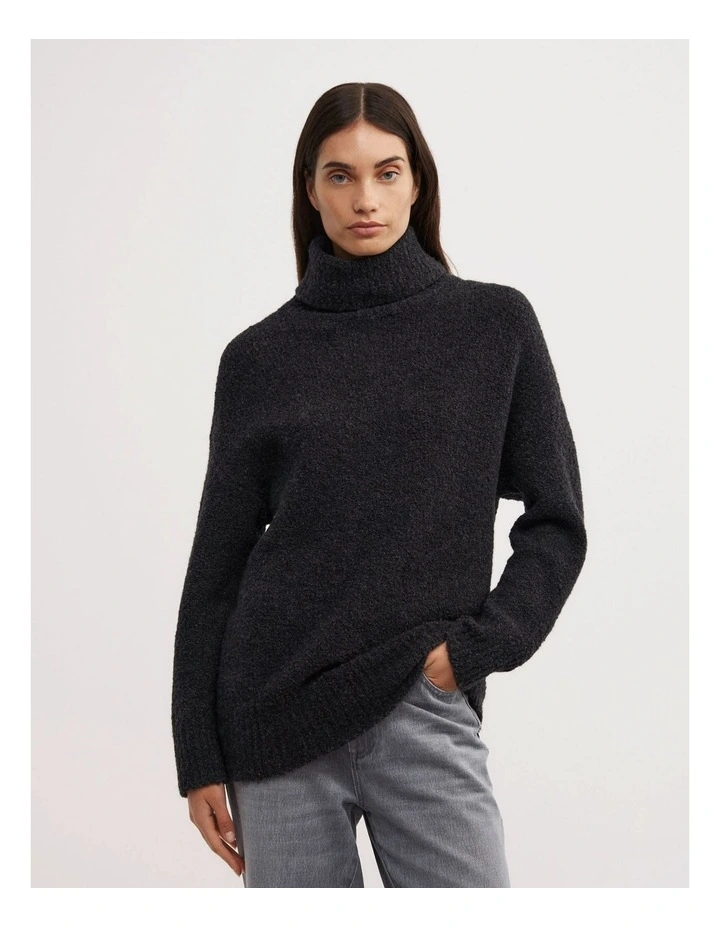 Boucle High Neck Knit in Charcoal Marle image 1