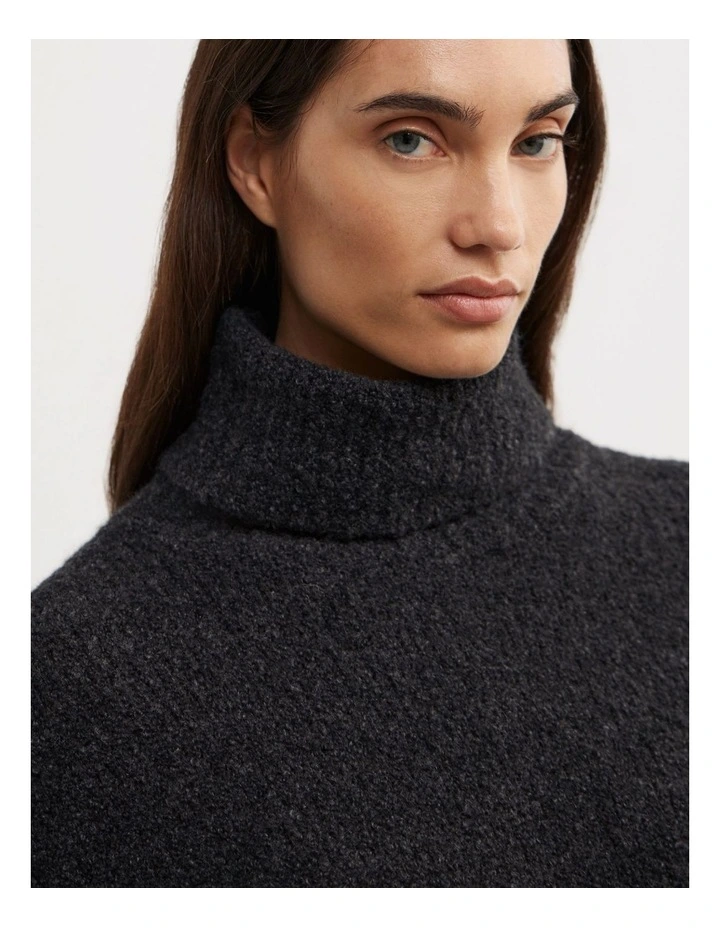 Boucle High Neck Knit in Charcoal Marle image 3