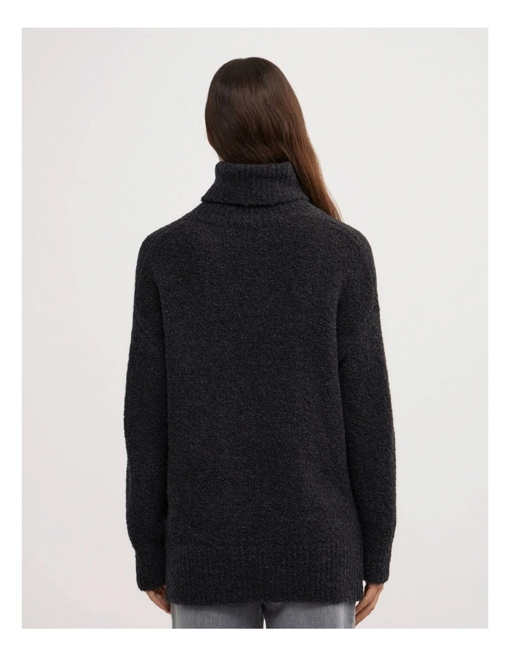 Boucle High Neck Knit in Charcoal Marle image 4