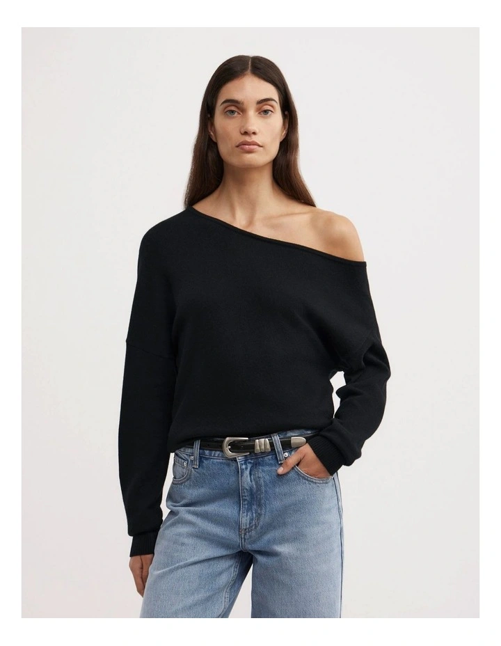One Shoulder Knit in Black image 1