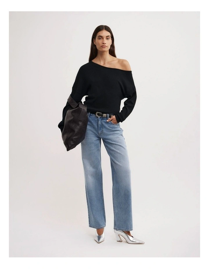 One Shoulder Knit in Black image 2