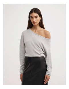 One Shoulder Knit in Light Grey Marle