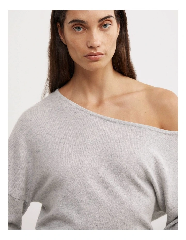 One Shoulder Knit in Light Grey Marle image 3