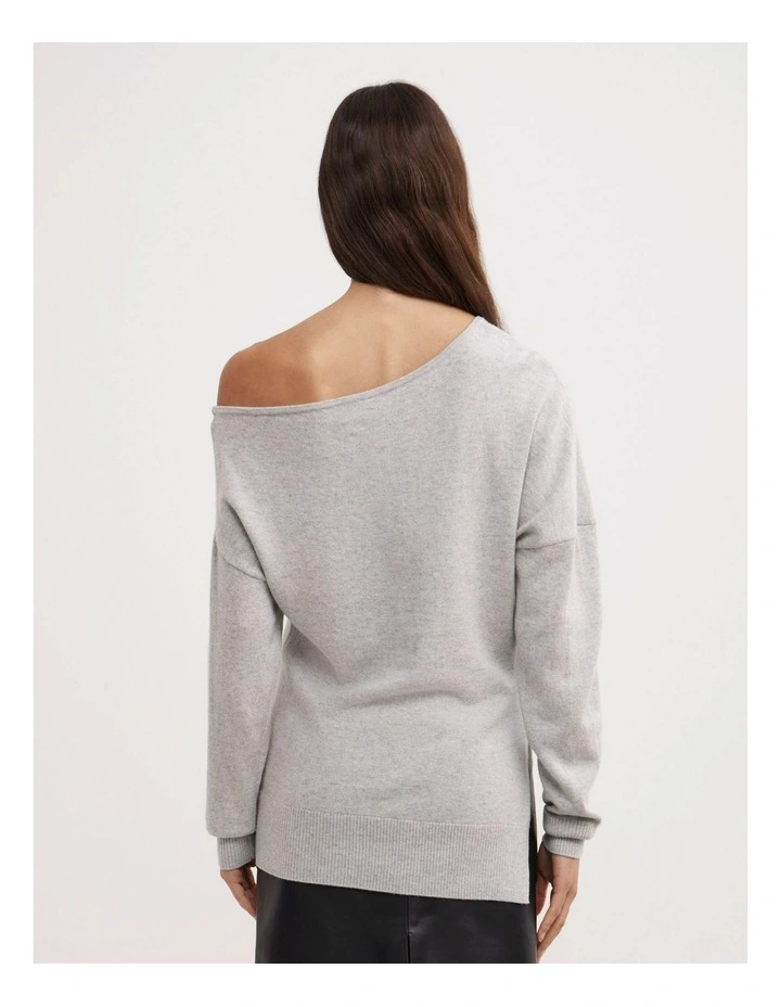One Shoulder Knit in Light Grey Marle image 5