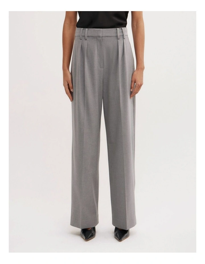 Soft Pleat Trouser in Light Grey Marle image 2