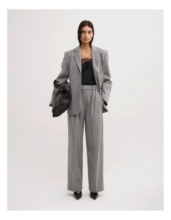 Soft Pleat Trouser in Light Grey Marle image 3
