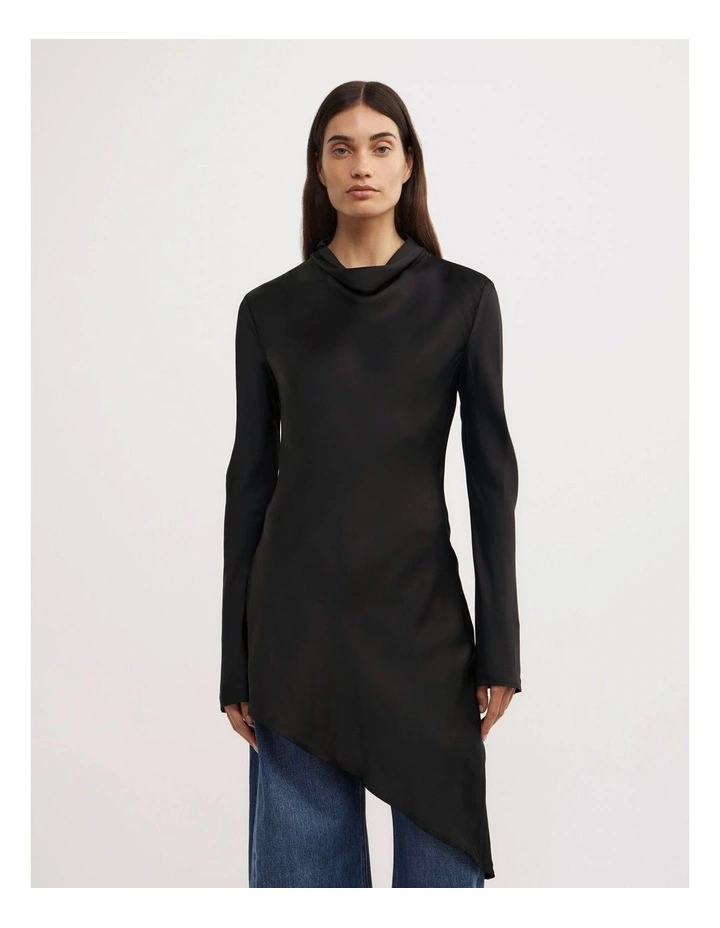 Long Sleeve Asymmetric Tunic Top in Black image 1