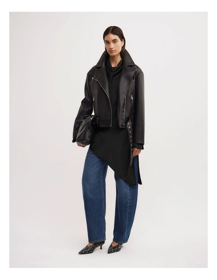 Long Sleeve Asymmetric Tunic Top in Black image 2
