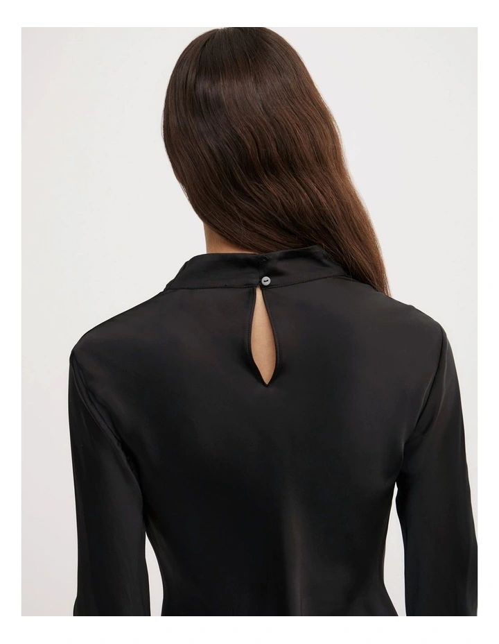 Long Sleeve Asymmetric Tunic Top in Black image 4