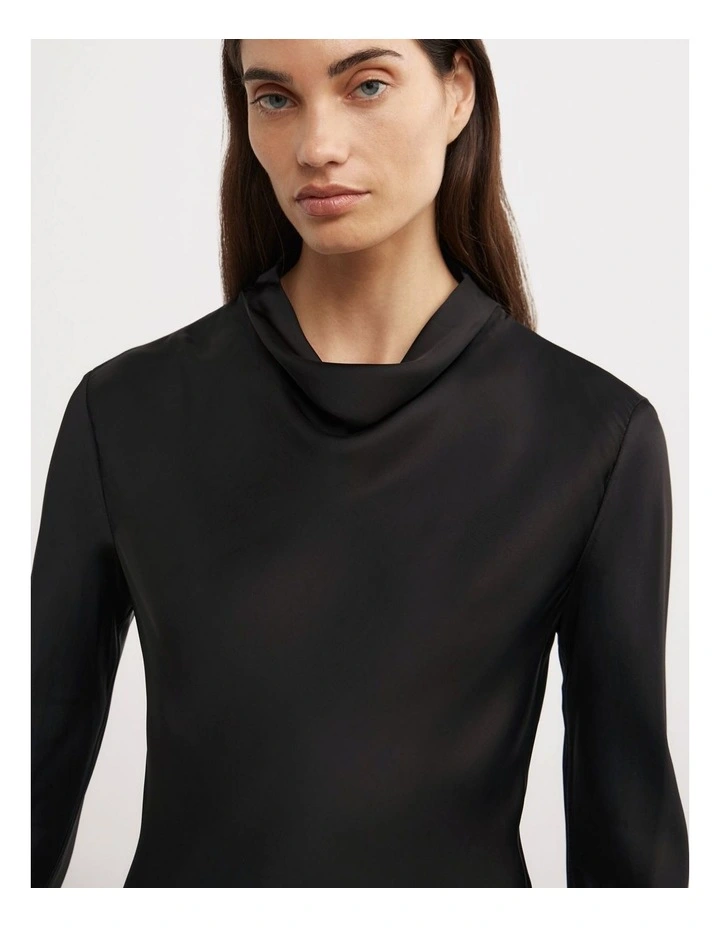 Long Sleeve Asymmetric Tunic Top in Black image 5