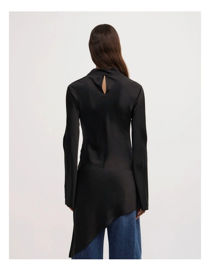 Long Sleeve Asymmetric Tunic Top in Black image 6