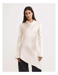 Long Sleeve Asymmetric Tunic Top in Vanilla
