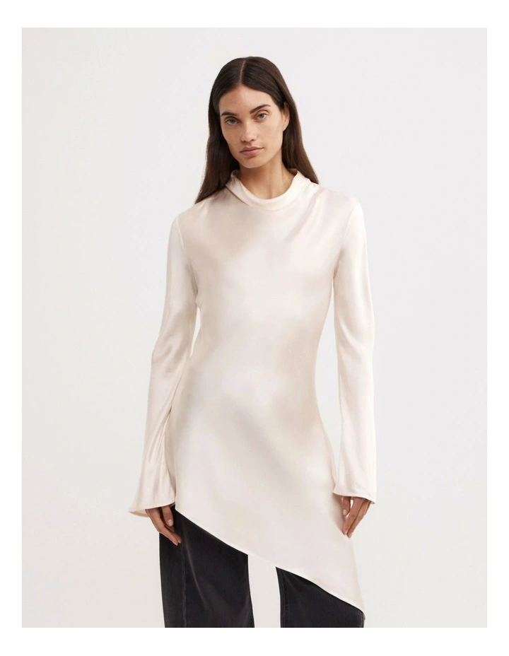 Long Sleeve Asymmetric Tunic Top in Vanilla image 1