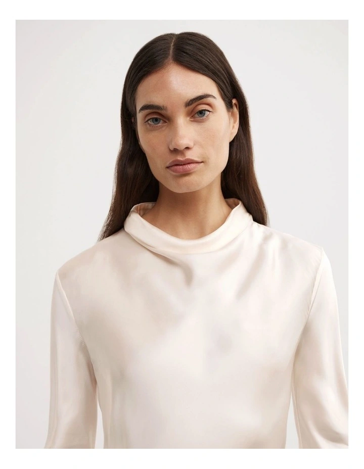 Long Sleeve Asymmetric Tunic Top in Vanilla image 3
