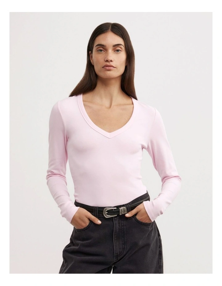 V-neck Long Sleeve Top in Ballet image 1