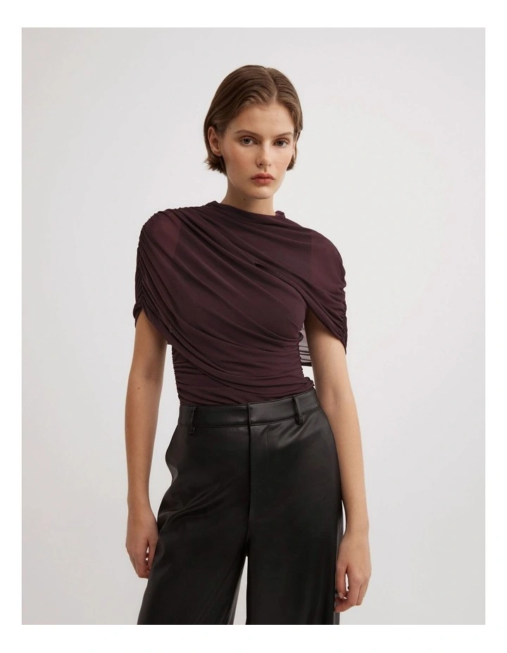 Mesh Cape Top in Plum image 1