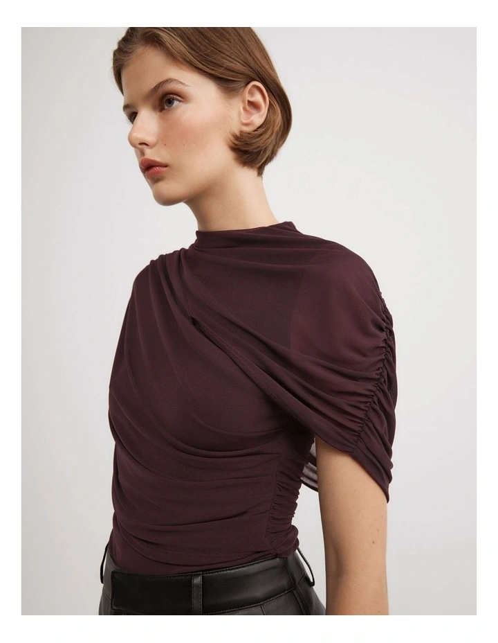 Mesh Cape Top in Plum image 3