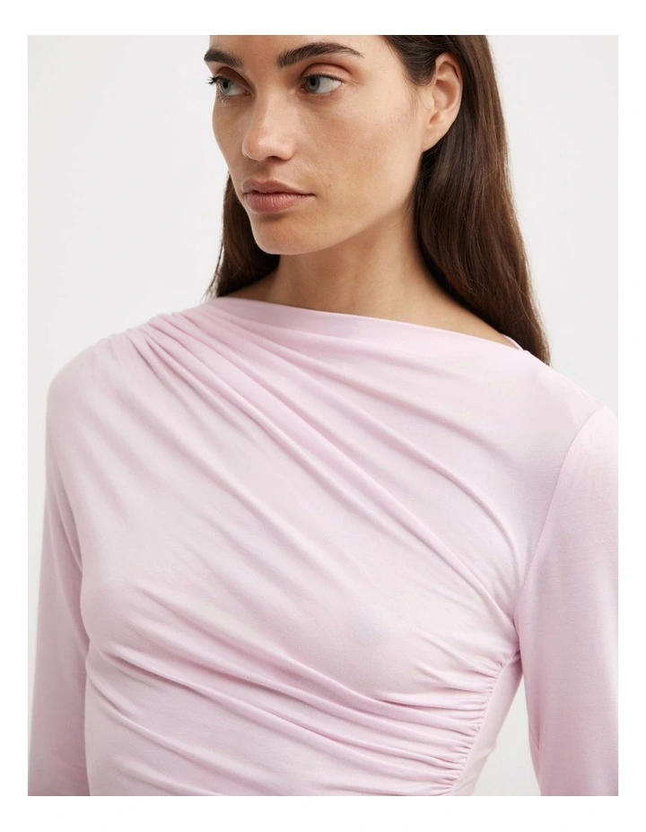 Draped Jersey Long Sleeve Top in Ballet image 3