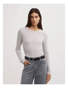 Crew Rib Long Sleeve Top in Light Grey Marle