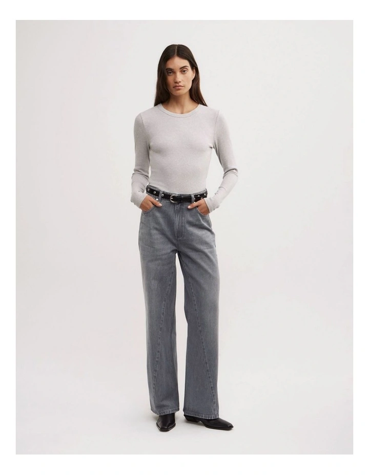 Crew Rib Long Sleeve Top in Light Grey Marle image 2