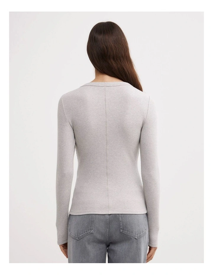 Crew Rib Long Sleeve Top in Light Grey Marle image 5