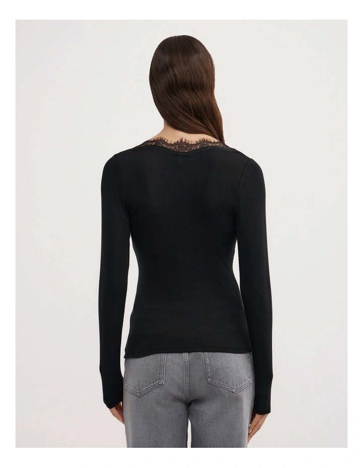 Lace Detail Long Sleeve Top in Black image 5