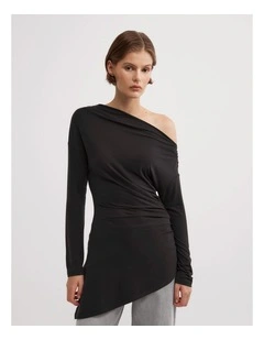 Asymmetric Tunic Long Sleeve Top in Black